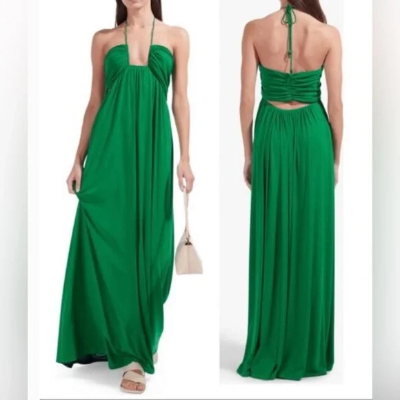 NWT STAUD Kanha Halter Reversible Clover Green Deep Sea Blue Mesh Maxi Dress NWT STAUD Kanha Halter Reversible Clover Green Deep Sea Blue Mesh Maxi Dress